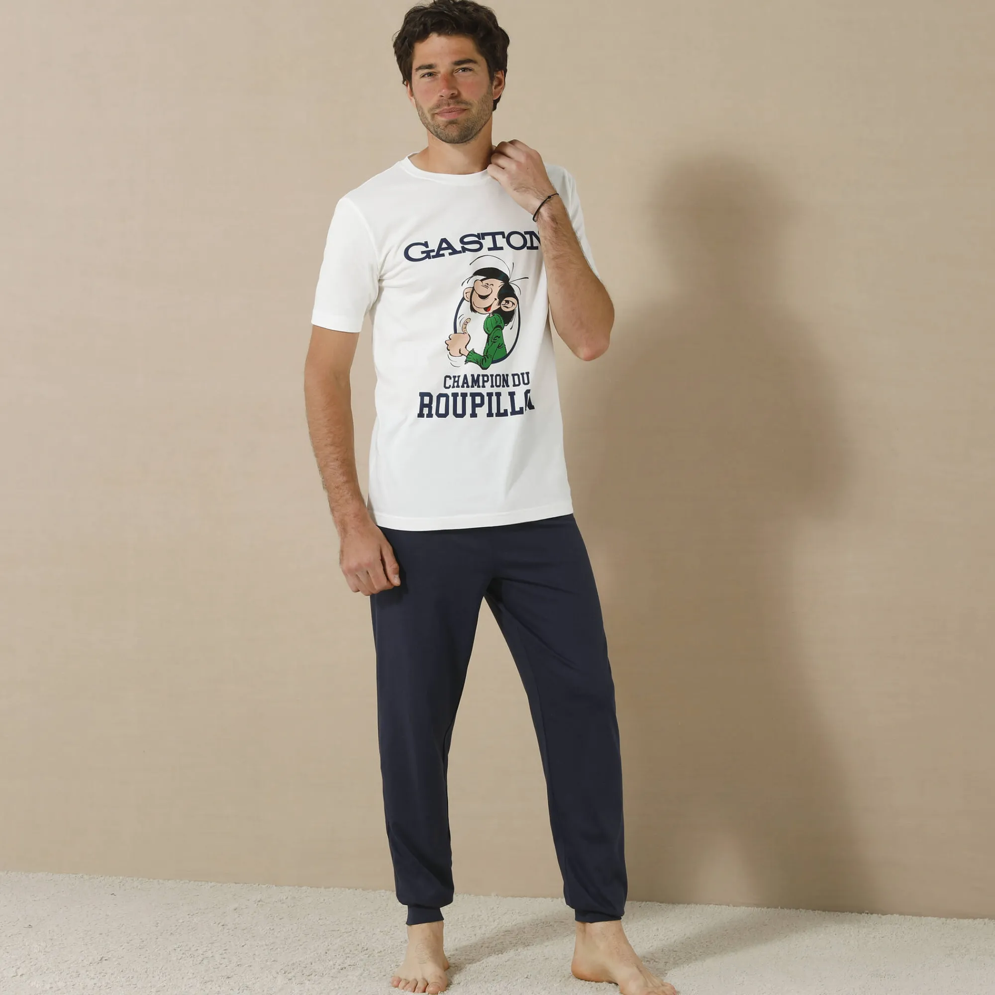 Pyjama En Kamerjas<Blancheporte Pyjama met ronde hals, Gaston Lagaffe® ecru / marine