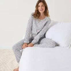 Pyjama<Blancheporte Pyjama Shiba in jersey, met hondenprint en lange mouwen grijs