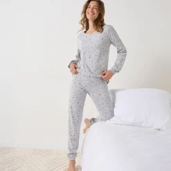 Pyjama<Blancheporte Pyjama Shiba in jersey, met hondenprint en lange mouwen grijs