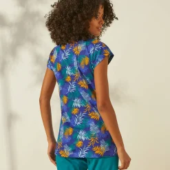 Pyjama<Blancheporte Pyjama T-shirt in katoen met korte mouwen - tropical print blauw / saffraangeel