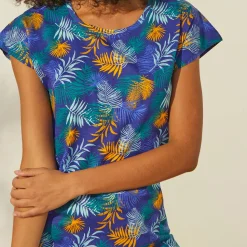 Pyjama<Blancheporte Pyjama T-shirt in katoen met korte mouwen - tropical print blauw / saffraangeel