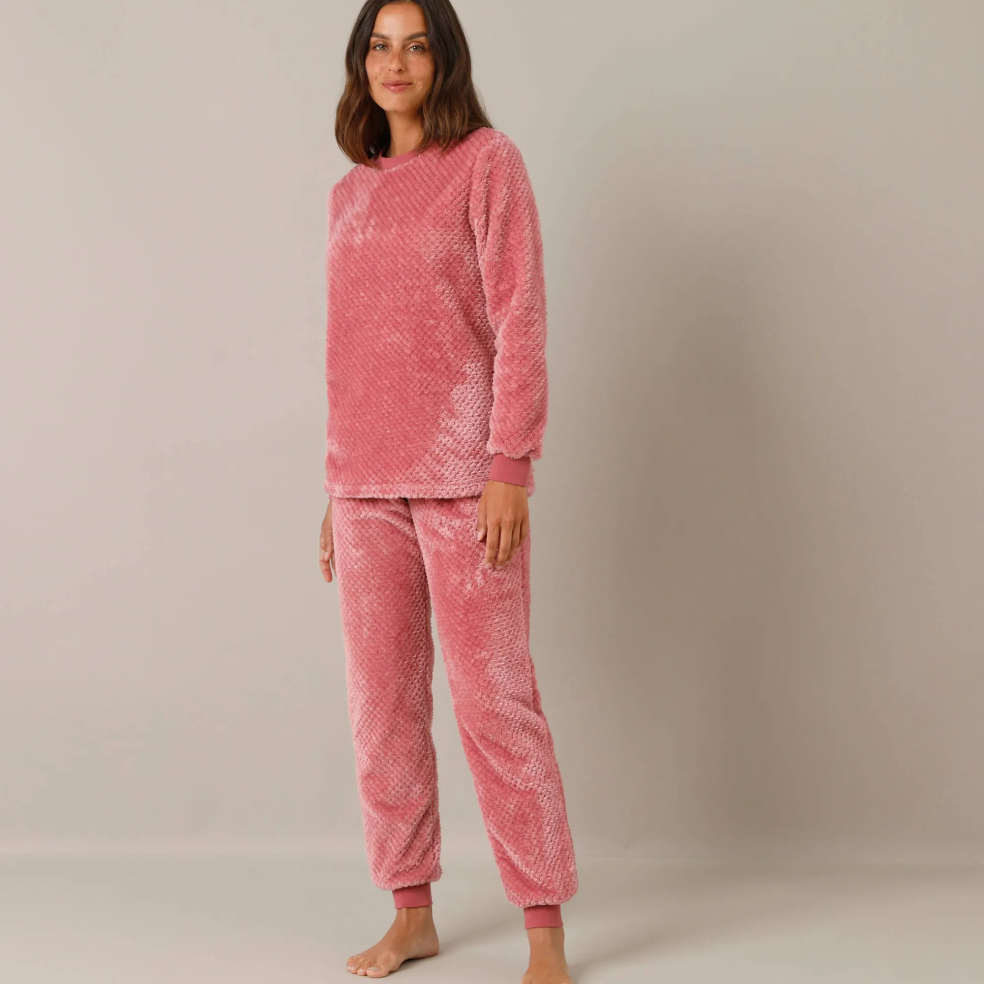 Pyjama<Blancheporte Pyjama van gestructureerd fleece roze