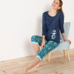Pyjama<Blancheporte 7/8-pyjamabroek - groen met bloemenprint smaragd