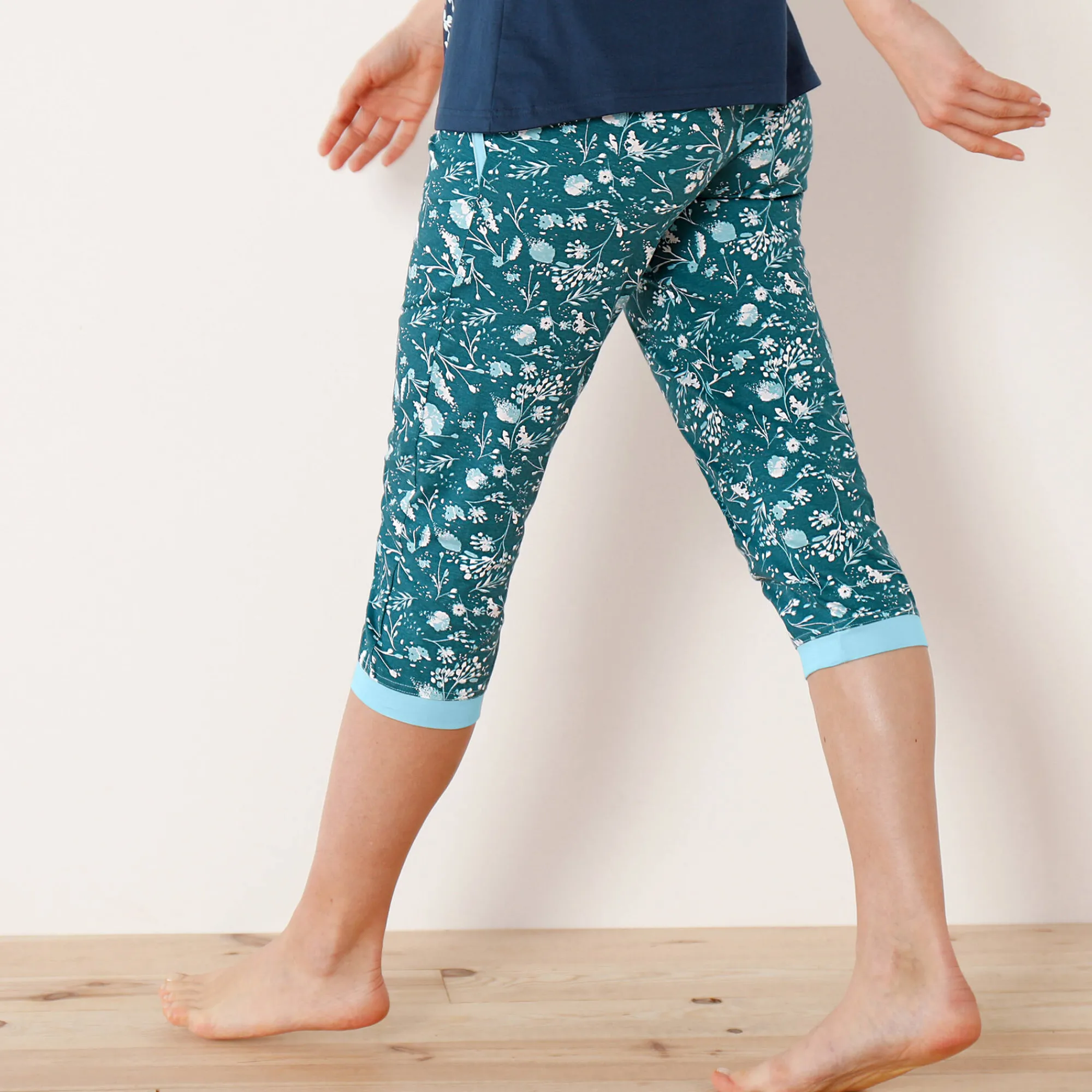 Pyjama<Blancheporte 7/8-pyjamabroek - groen met bloemenprint smaragd