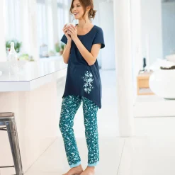 Pyjama<Blancheporte Pyjamabroek - groen met bloemenprint smaragd