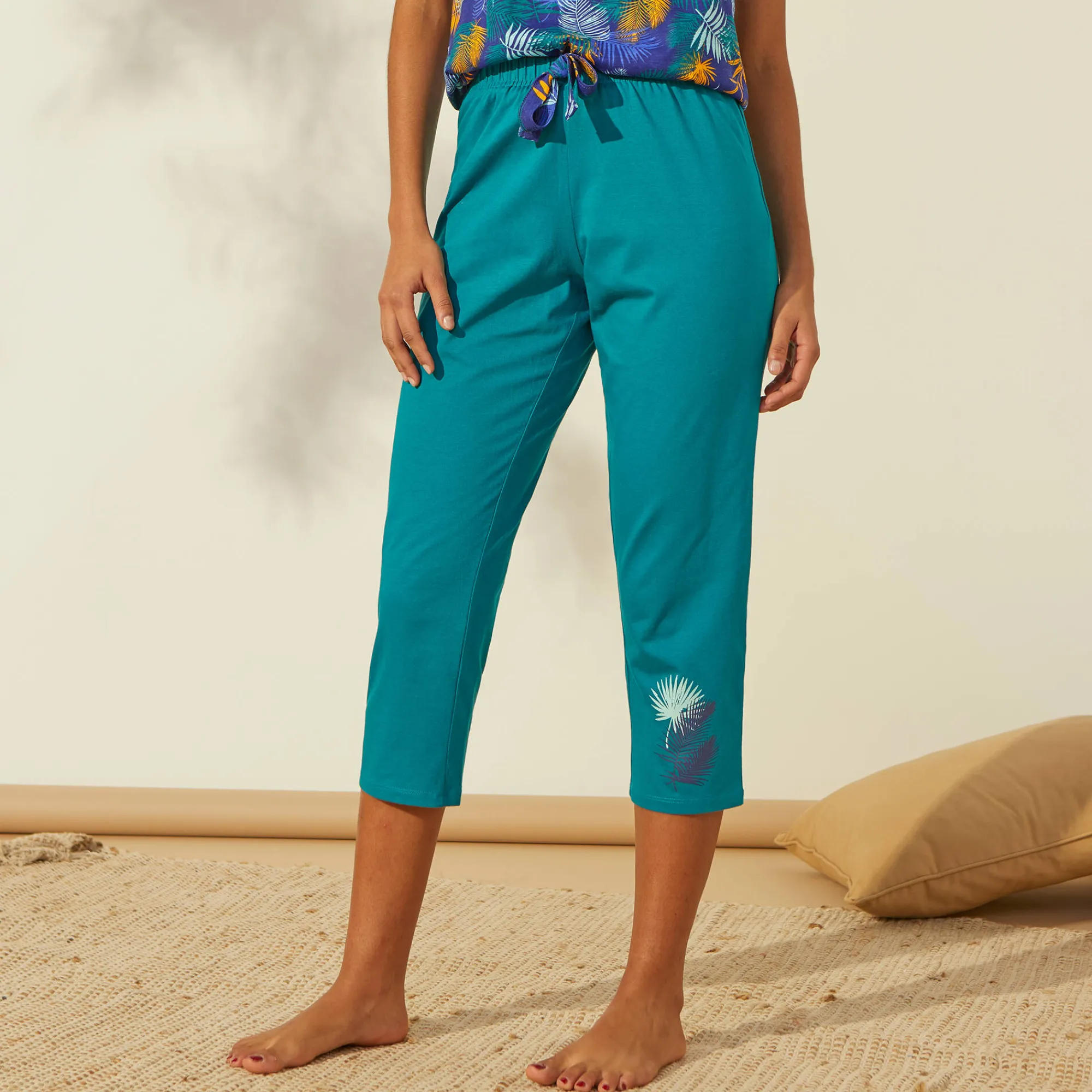 Pyjama<Blancheporte 7/8-pyjamabroek in katoen - effen tropical smaragd