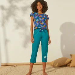 Pyjama<Blancheporte 7/8-pyjamabroek in katoen - effen tropical smaragd