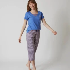 Pyjama<Blancheporte 3/4-pyjamabroek in katoen met strepenprint marine