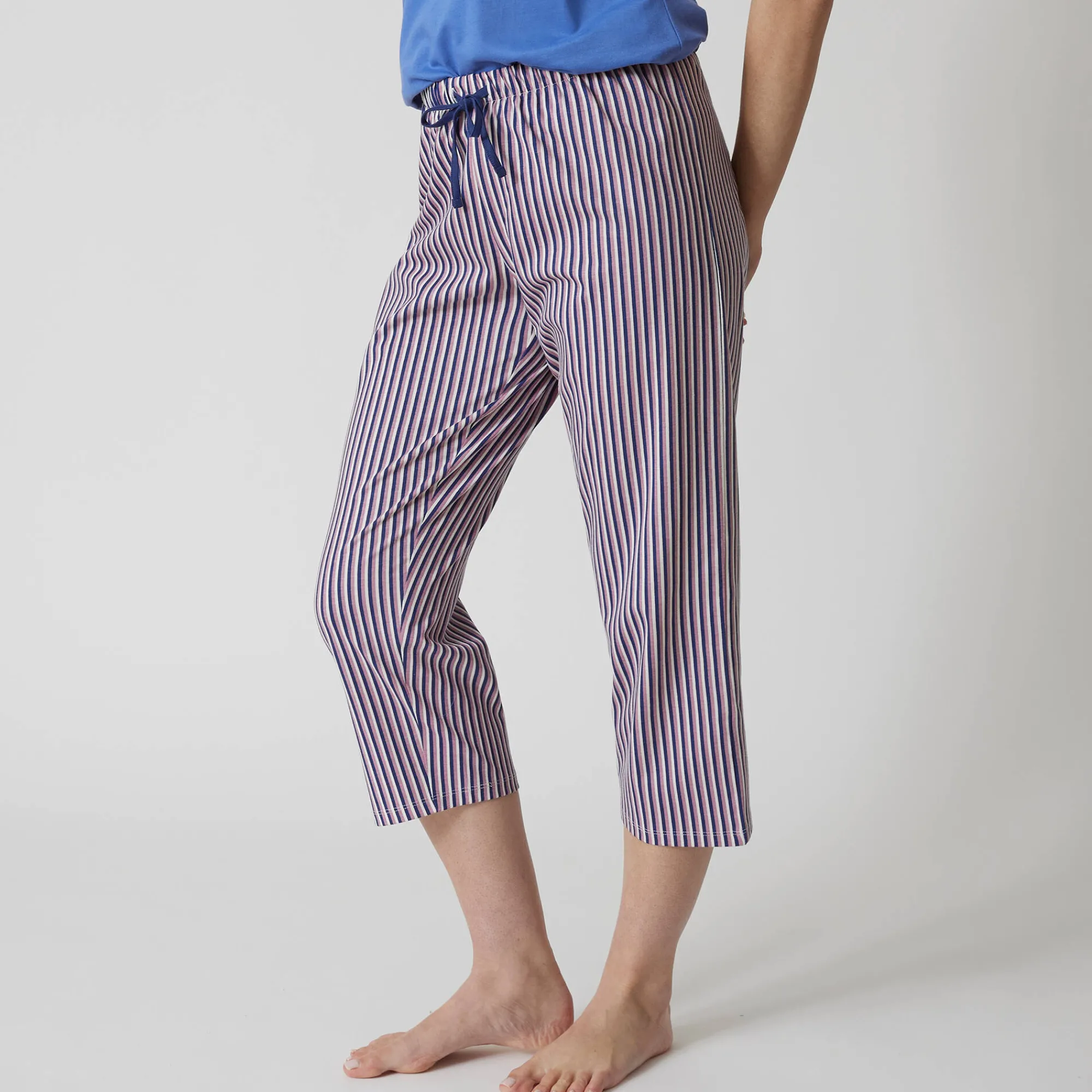 Pyjama<Blancheporte 3/4-pyjamabroek in katoen met strepenprint marine