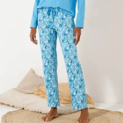 Pyjama<Blancheporte Pyjamabroek in katoen met bloemblaadjesprint blauw / ecru