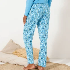 Pyjama<Blancheporte Pyjamabroek in katoen met bloemblaadjesprint blauw / ecru
