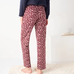 Pyjama<Blancheporte Pyjamabroek in katoen met print "Beautiful" bordeaux / ecru
