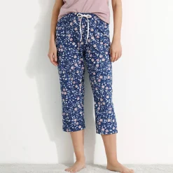 Pyjama<Blancheporte 3/4-pyjamabroek in katoen met bloemenprint marine / mauve