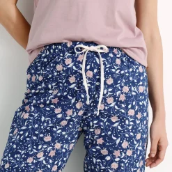 Pyjama<Blancheporte 3/4-pyjamabroek in katoen met bloemenprint marine / mauve