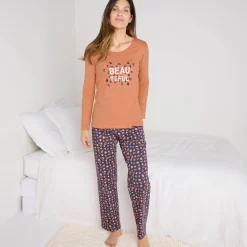Pyjama<Blancheporte Pyjamabroek in katoen met print "Beautiful" marine / koper