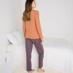 Pyjama<Blancheporte Pyjamabroek in katoen met print "Beautiful" marine / koper