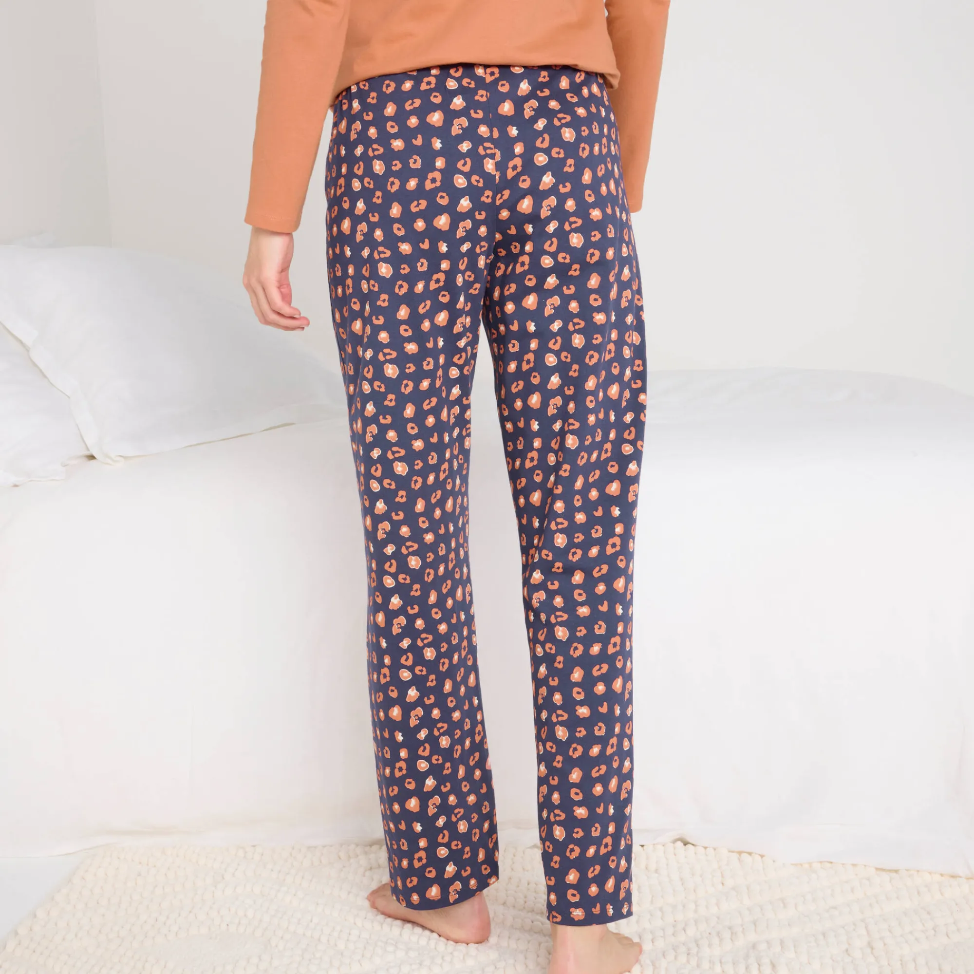 Pyjama<Blancheporte Pyjamabroek in katoen met print "Beautiful" marine / koper