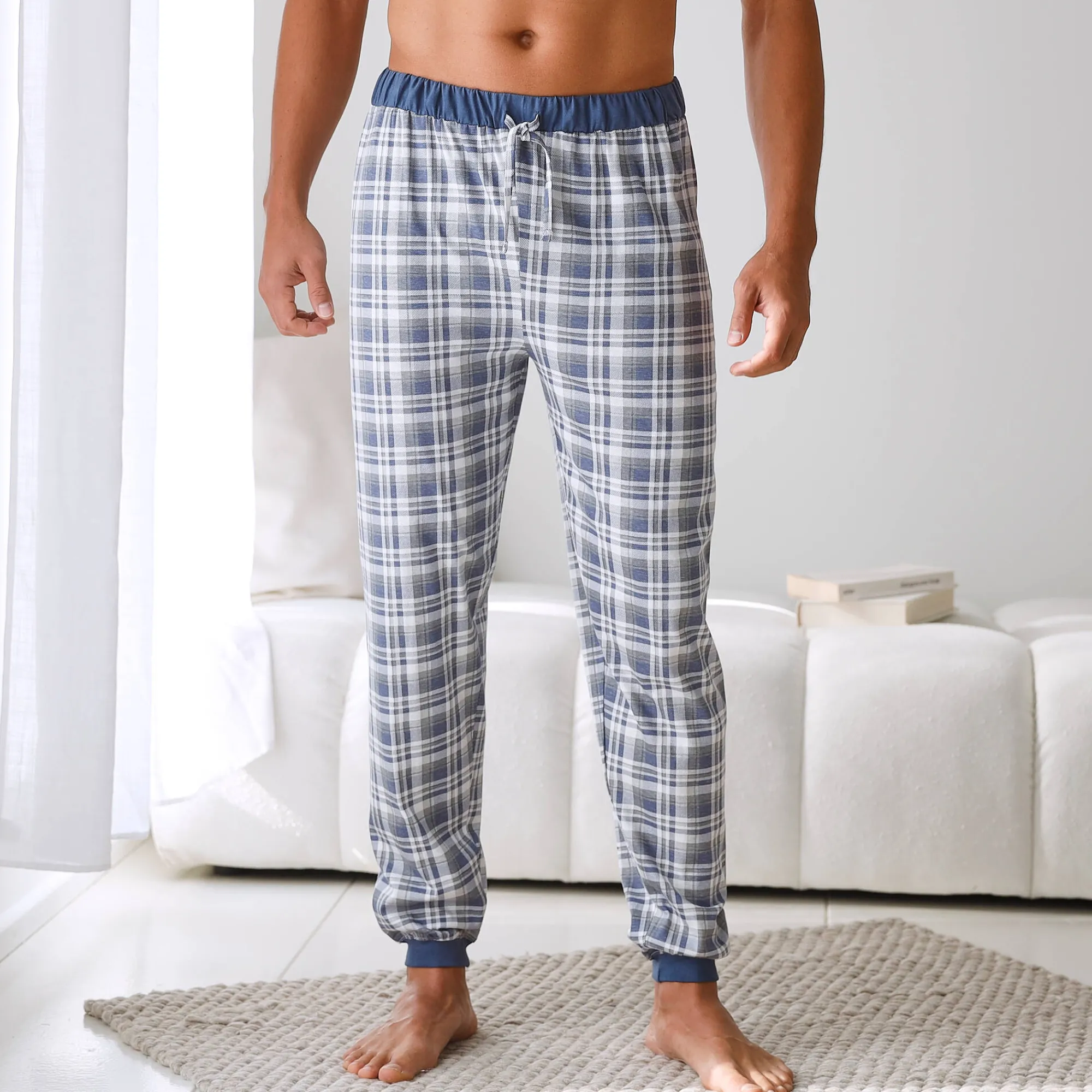 Pyjama En Kamerjas<Blancheporte Pyjamabroek met aangetrokken pijponderkanten - set van 2 blauw geruit