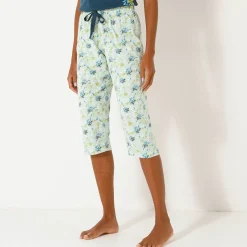 Pyjama<Blancheporte 3/4-pyjamabroek met bloemblaadjesprint linde / ecru