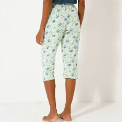 Pyjama<Blancheporte 3/4-pyjamabroek met bloemblaadjesprint linde / ecru