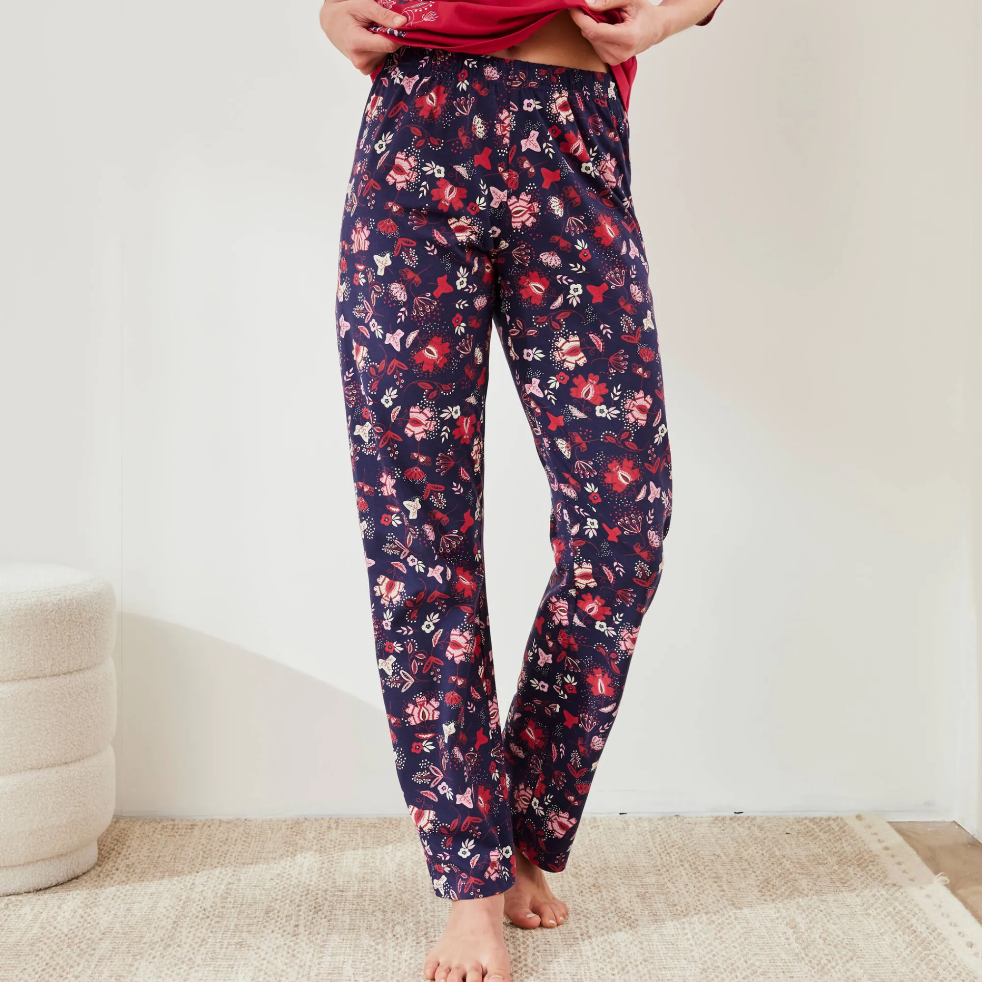 Pyjama<Blancheporte Pyjamabroek met bloemenprint marine / rood
