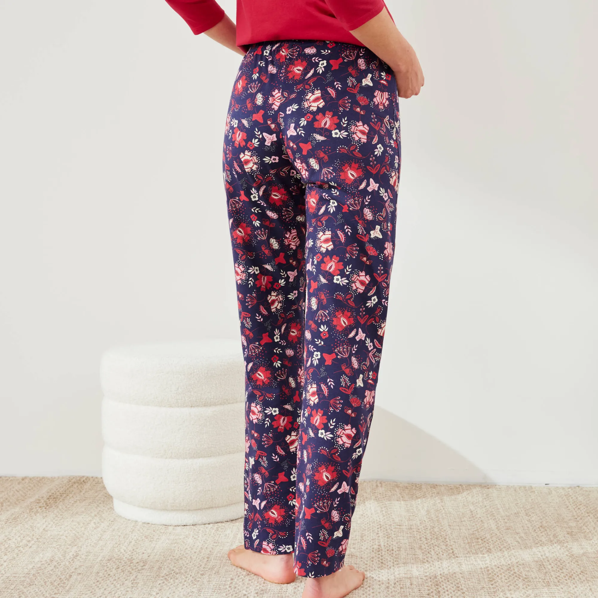 Pyjama<Blancheporte Pyjamabroek met bloemenprint marine / rood