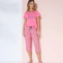 Pyjama<Blancheporte 3/4-pyjamabroek met bloemenprint "Bohème" Indisch roze / kaki