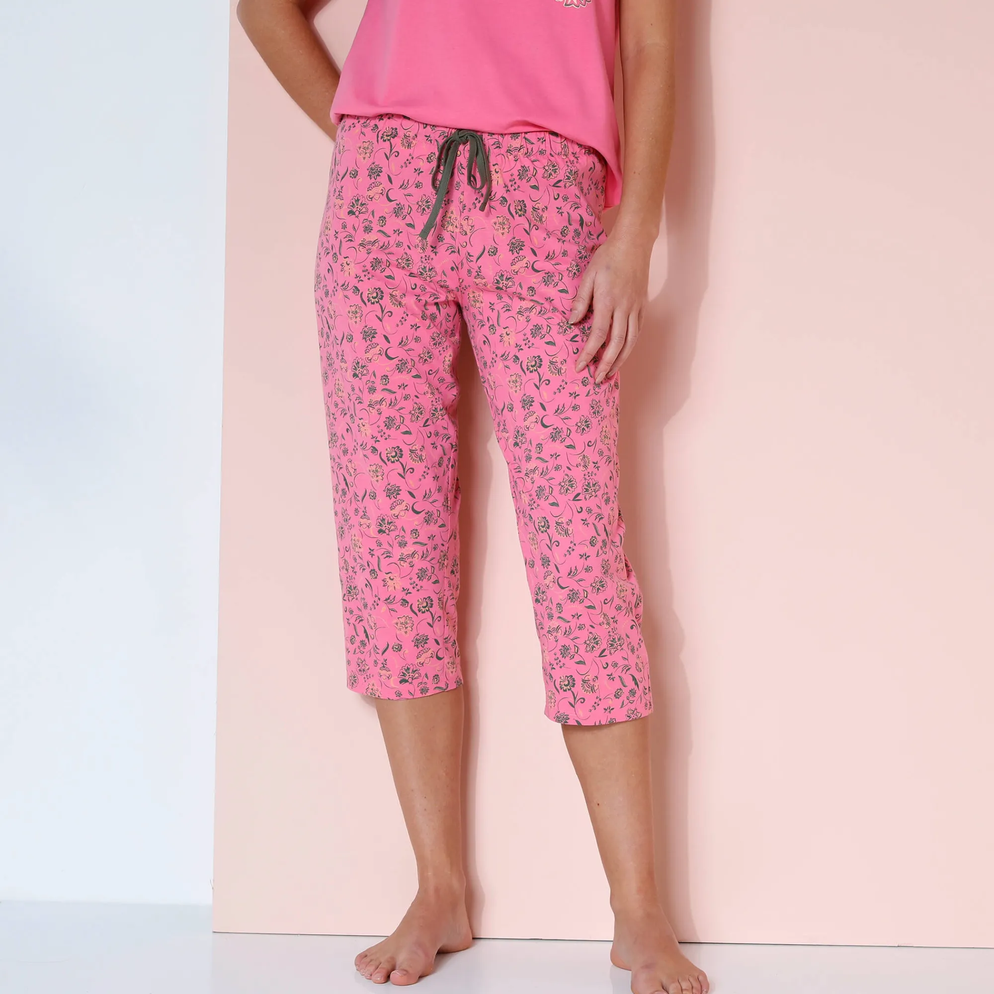 Pyjama<Blancheporte 3/4-pyjamabroek met bloemenprint "Bohème" Indisch roze / kaki