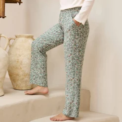 Pyjama<Blancheporte Pyjamabroek met bloemenprint groen / zachtroze