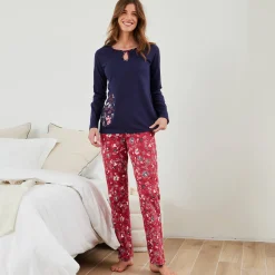 Pyjama<Blancheporte Pyjamabroek met bloemenprint rood / marine
