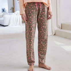 Pyjama<Blancheporte Pyjamabroek met bloemenprint "Bohème" kaki / roze