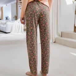 Pyjama<Blancheporte Pyjamabroek met bloemenprint "Bohème" kaki / roze