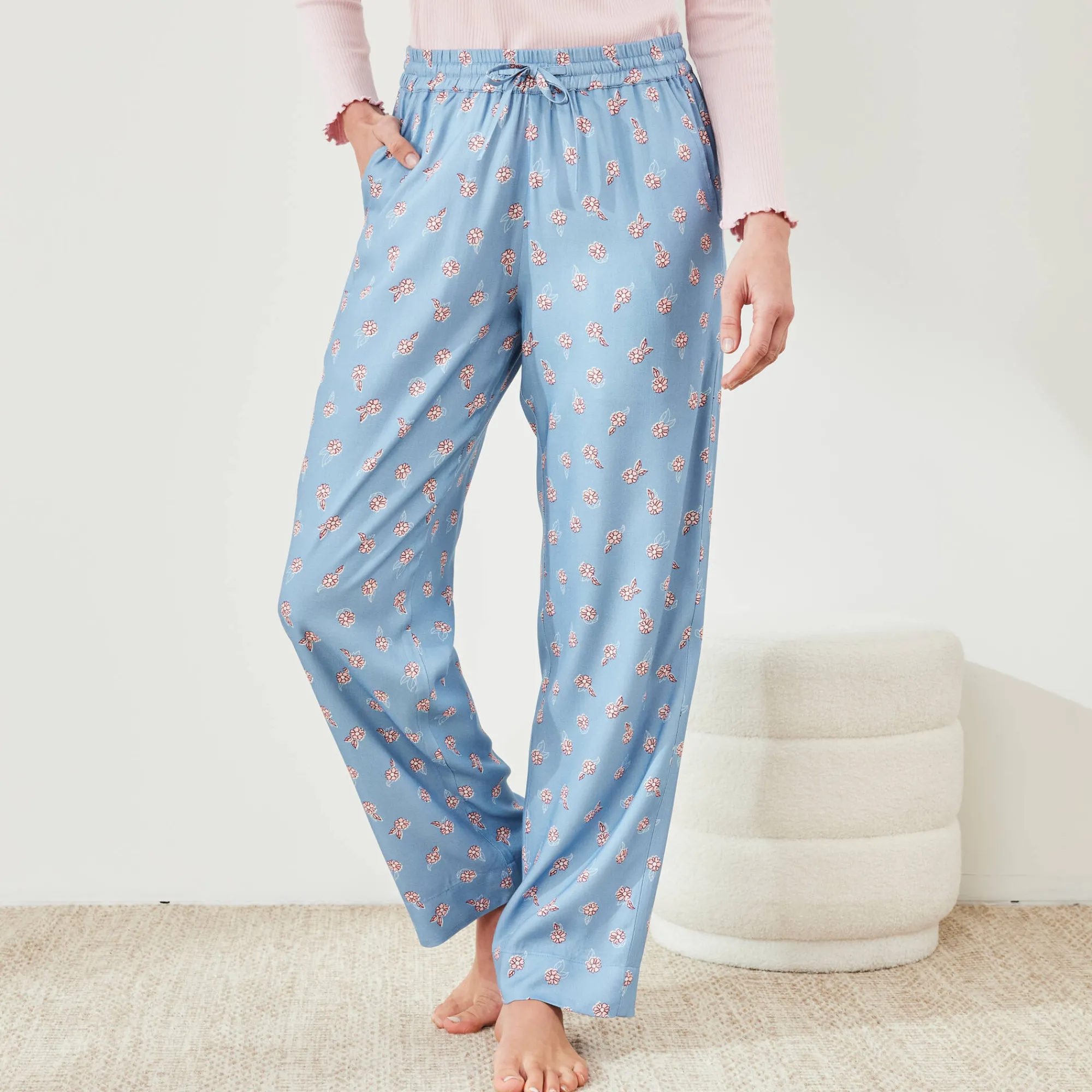Pyjama<Blancheporte Pyjamabroek met bloemenprint blauw / roze