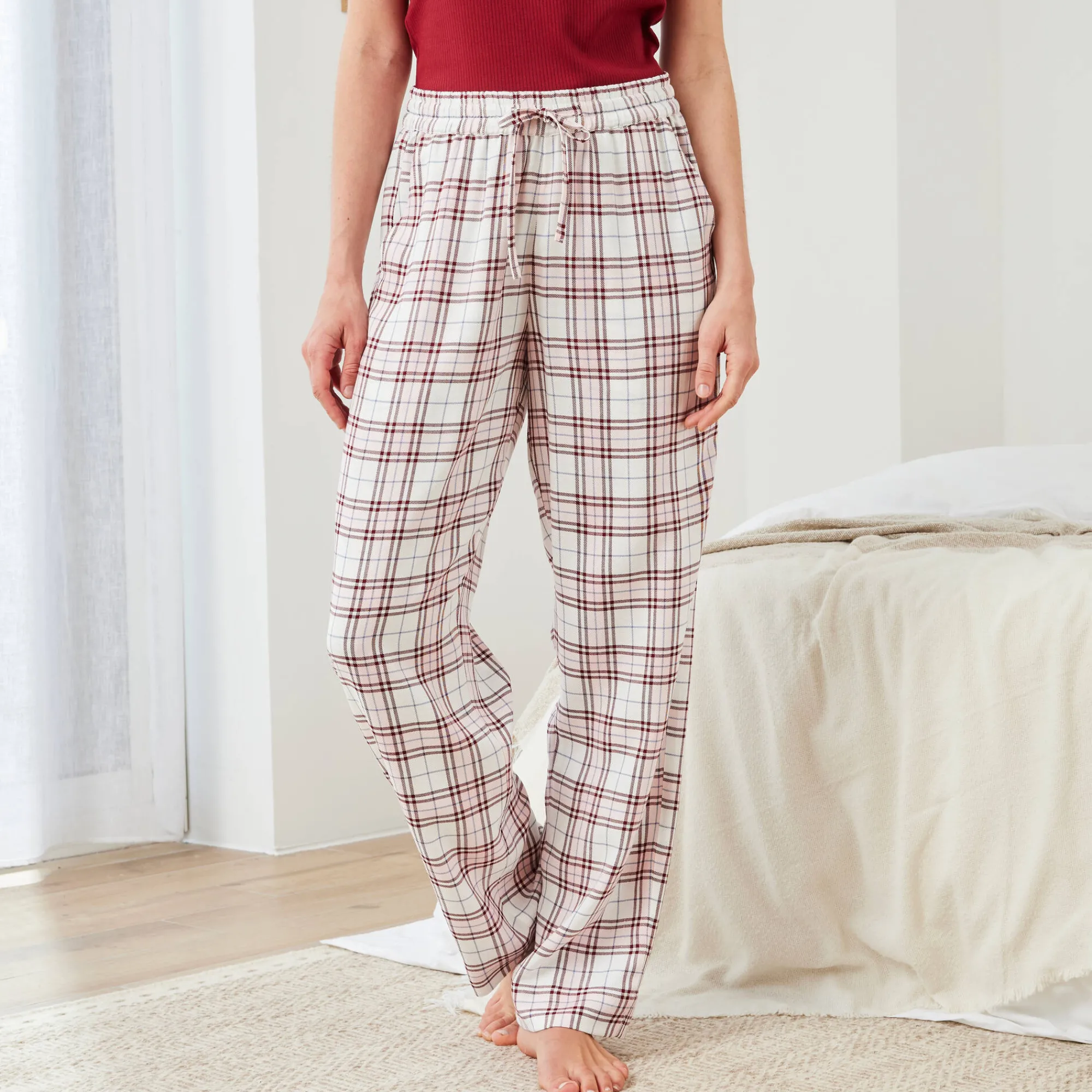 Pyjama<Blancheporte Pyjamabroek met ingeweven ruiten ecru / roze