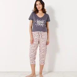 Pyjama<Blancheporte 3/4-pyjamabroek met print "Beautiful" roze