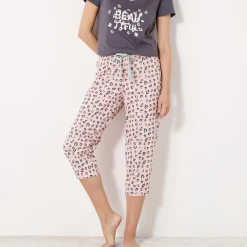 Pyjama<Blancheporte 3/4-pyjamabroek met print "Beautiful" roze