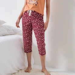 Pyjama<Blancheporte 3/4-pyjamabroek met print "Beautiful" bordeaux / ecru
