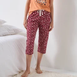 Pyjama<Blancheporte 3/4-pyjamabroek met print "Beautiful" bordeaux / ecru