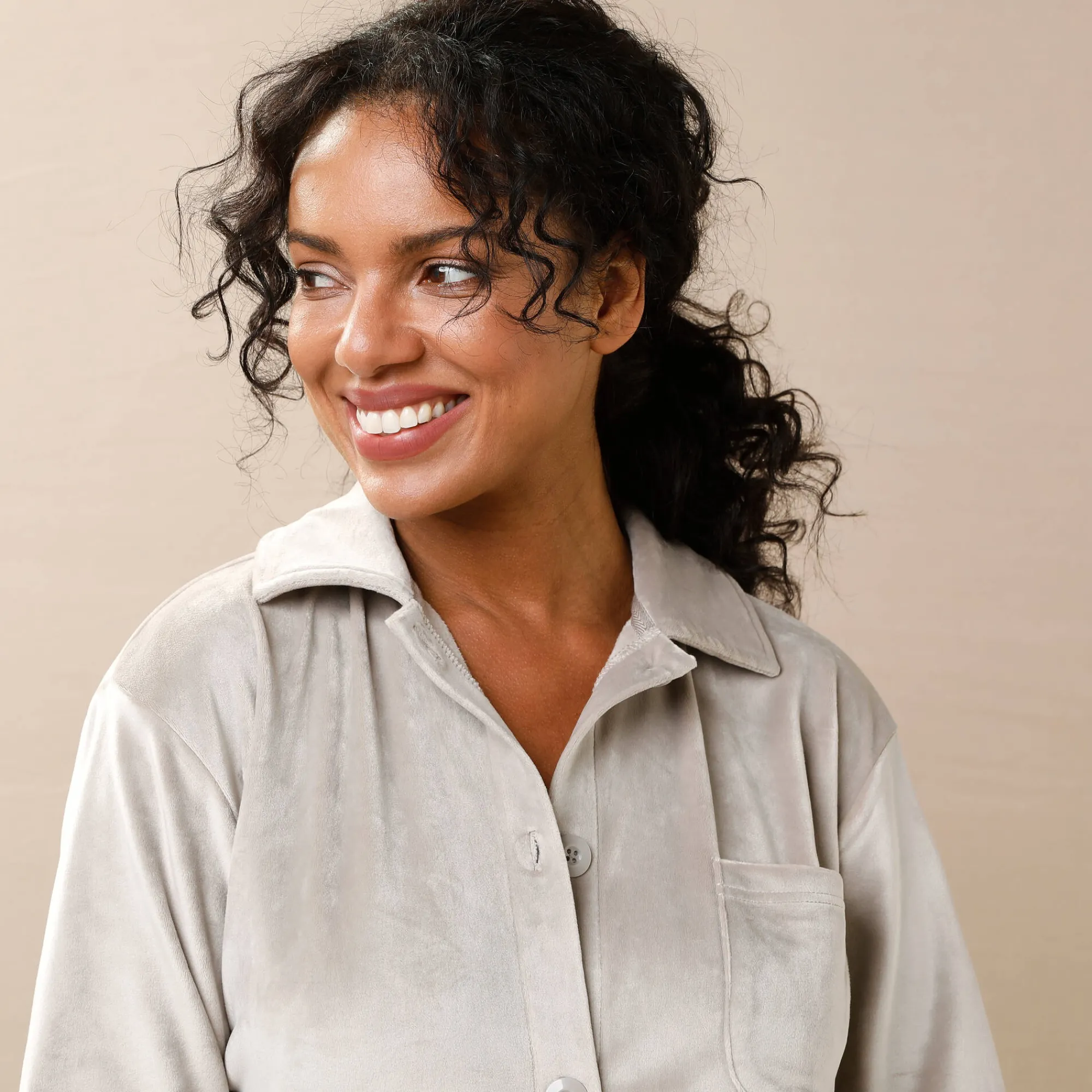 Peignoir En Kamerjas<Blancheporte Pyjamajas met knoopsluiting, geruwd velours taupe