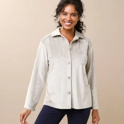 Peignoir En Kamerjas<Blancheporte Pyjamajas met knoopsluiting, geruwd velours taupe