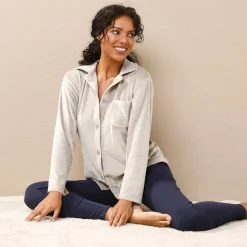 Peignoir En Kamerjas<Blancheporte Pyjamajas met knoopsluiting, geruwd velours taupe