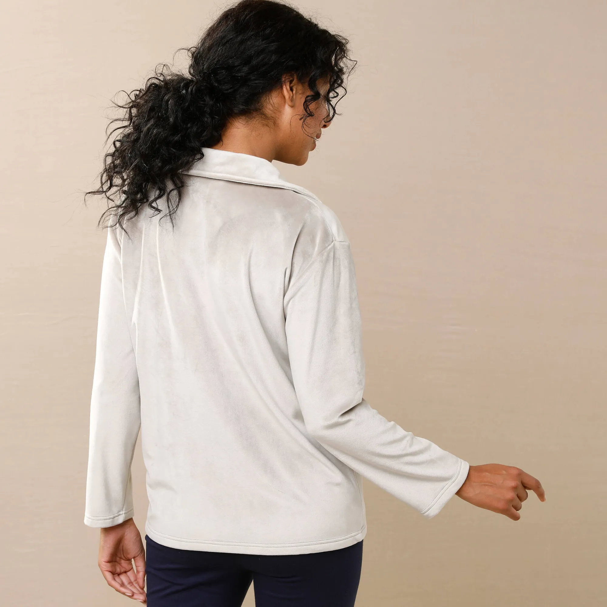 Peignoir En Kamerjas<Blancheporte Pyjamajas met knoopsluiting, geruwd velours taupe