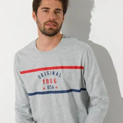 Pyjama En Kamerjas<Blancheporte Pyjamashirt in polykatoen met lange mouwen chiné grijs