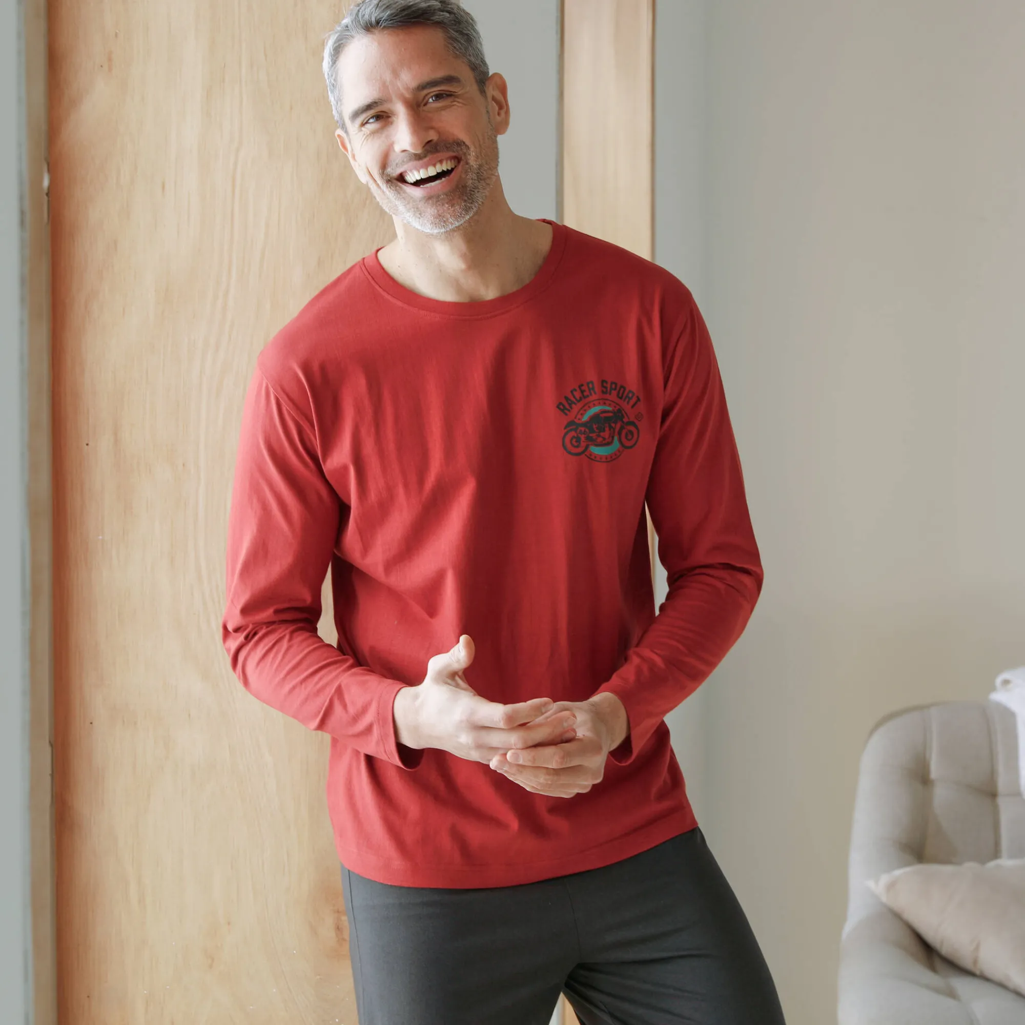 Pyjama En Kamerjas<Blancheporte Pyjamashirt met borstprint en lange mouwen roestbruin