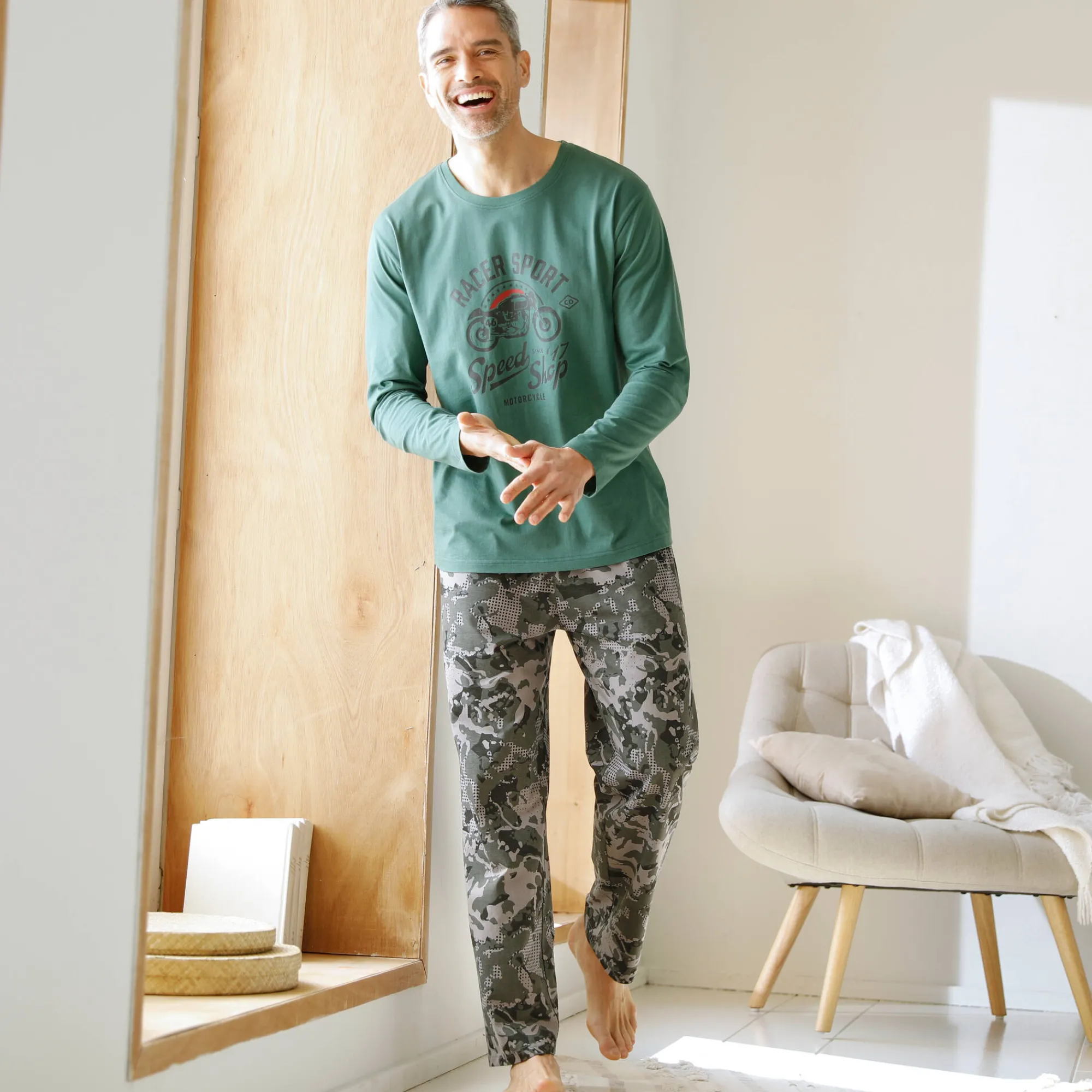Pyjama En Kamerjas<Blancheporte Pyjamashirt met geplaatste print en lange mouwen donkergroen