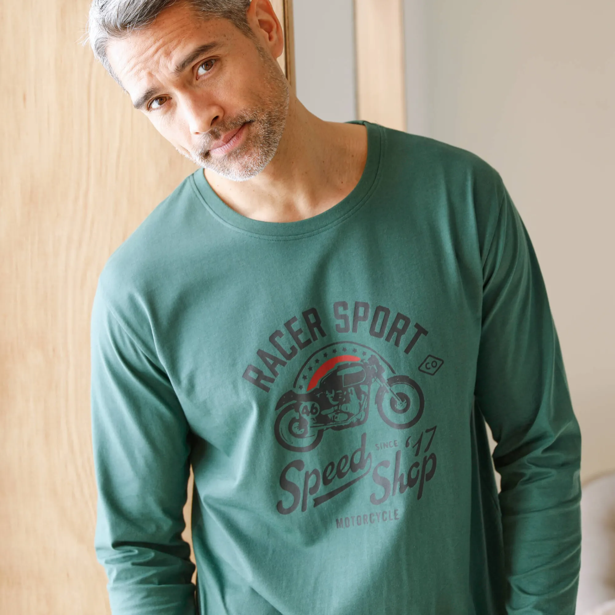 Pyjama En Kamerjas<Blancheporte Pyjamashirt met geplaatste print en lange mouwen donkergroen