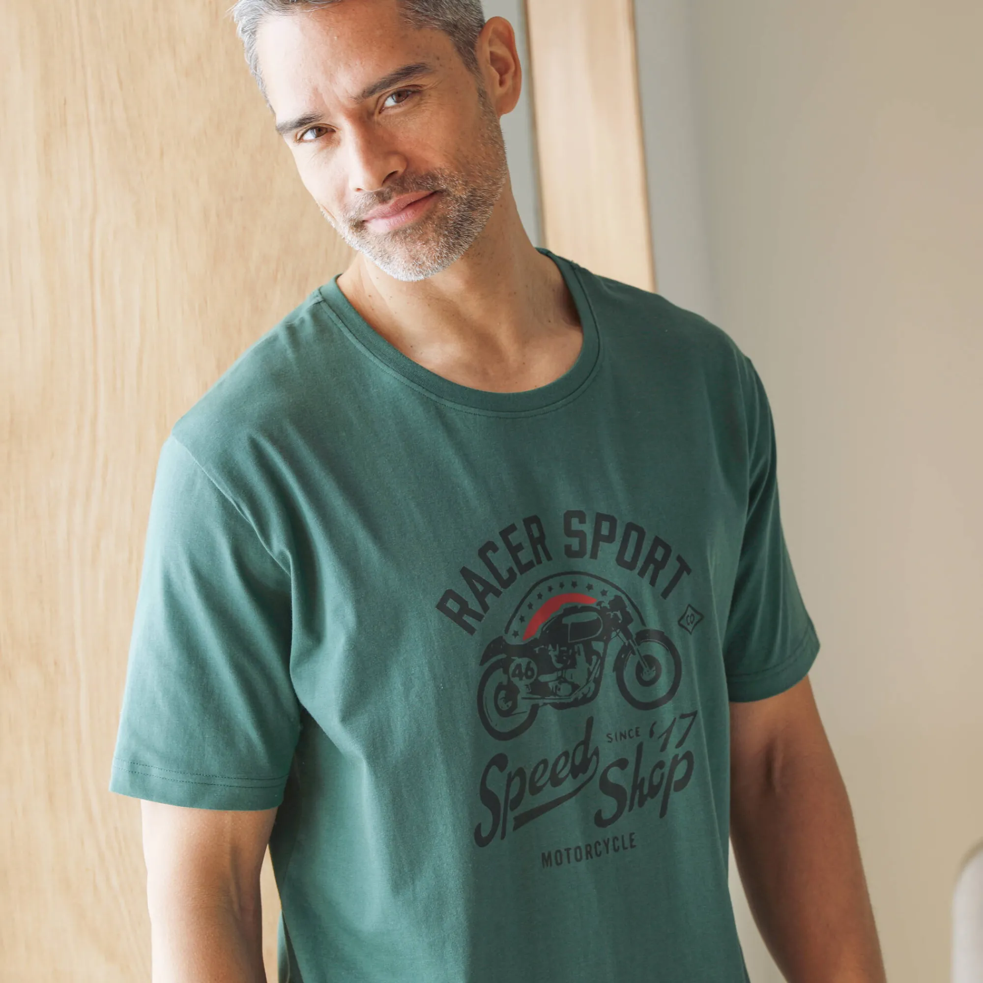 Pyjama En Kamerjas<Blancheporte Pyjamashirt met geplaatste print en korte mouwen donkergroen