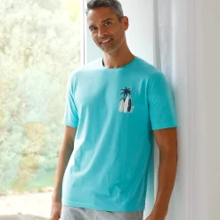 Pyjama En Kamerjas<Blancheporte Pyjamashirt met korte mouwen en surfmotief aqua