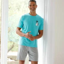 Pyjama En Kamerjas<Blancheporte Pyjamashirt met korte mouwen en surfmotief aqua