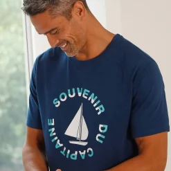 Pyjama En Kamerjas<Blancheporte Pyjamashirt met korte mouwen en bootmotief marine / aqua